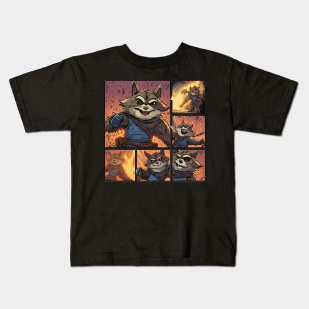 Street Cats need your Support - Vintage Raccoon Comic Cartoon Sticker T-shirt Kids T-Shirt by stickercuffs